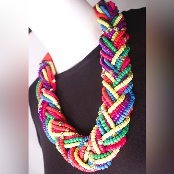 Vintage 1980s Multi Colored &. Multi Strand Unique One of a Kind Beaded Necklace - Picture 2 of 3
